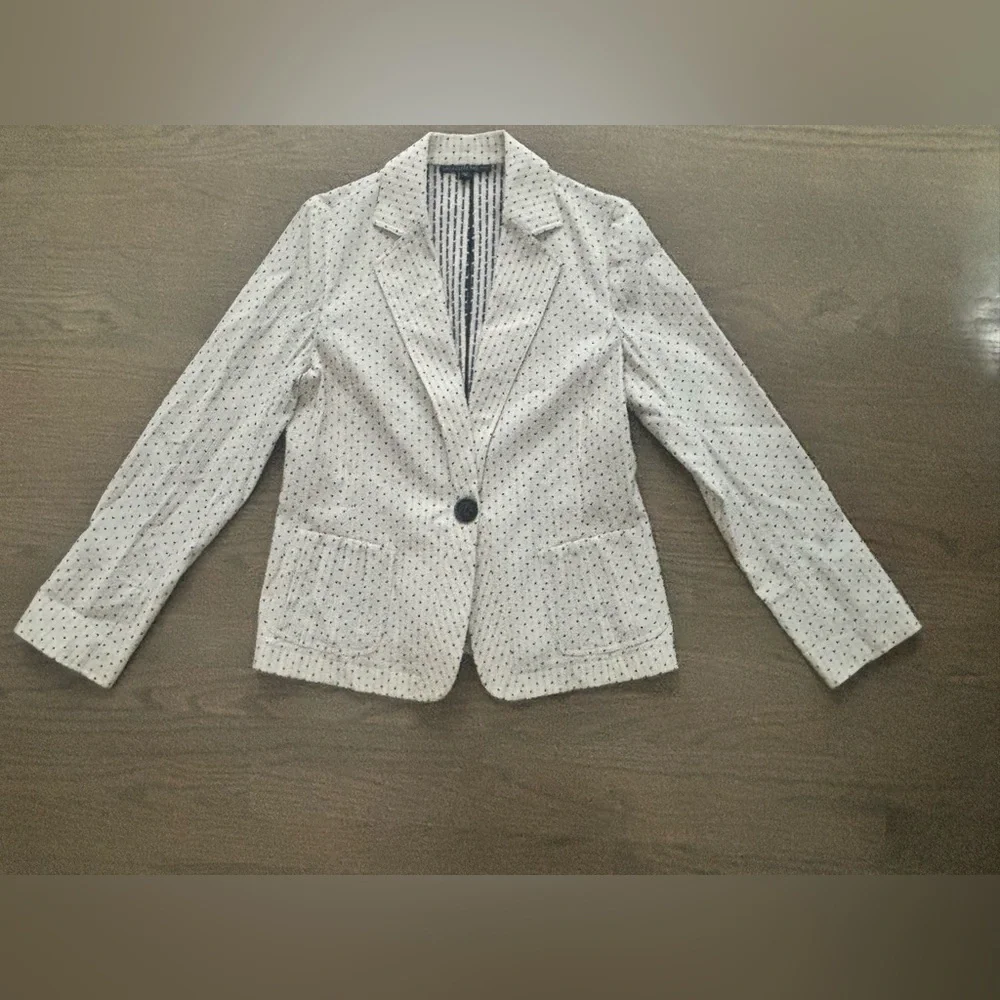Lafayette 148 New York polkadot blazer white navy blue women’s size 10 EUC
